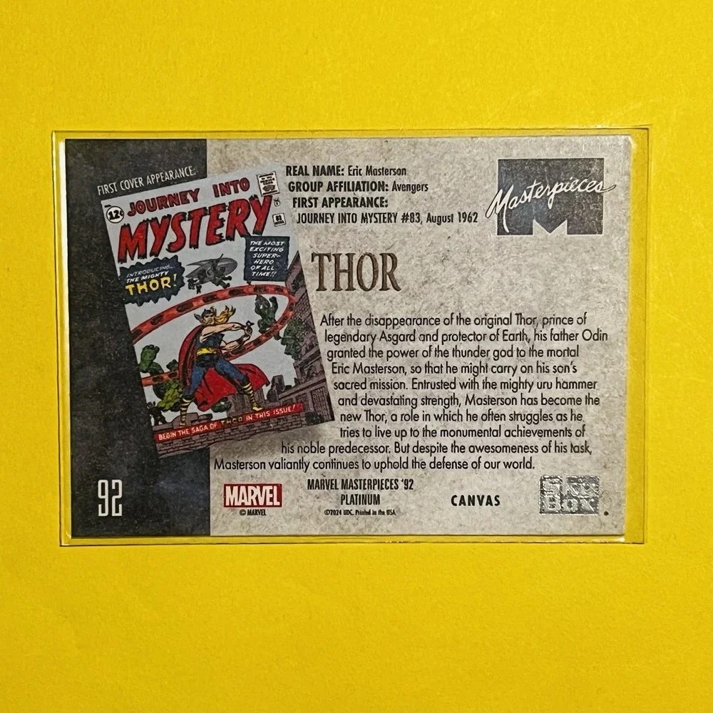 2024 Upper Deck Marvel‎ Masterpieces '92 Platinum Thor Canvas #92 Card
